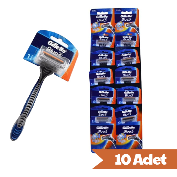 10 Adet - Gillette Blue 3 - Kullan at 3 bıçaklı tıraş bıçağı